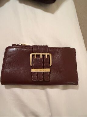 Michael Kors Dark Brown Leather Wallet with Gold Buckle Accent